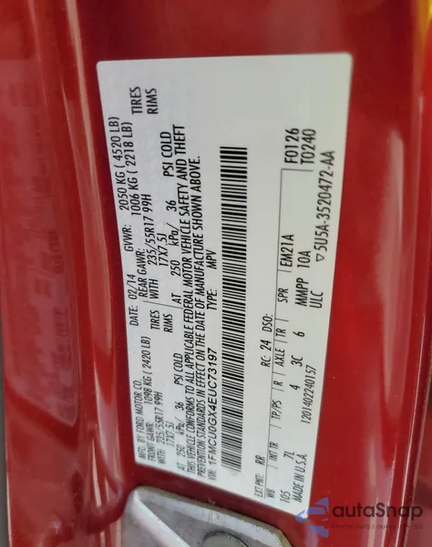 2014 Ford Escape Se from USA, damaged, VIN 1FMCU0GX4EUC73197